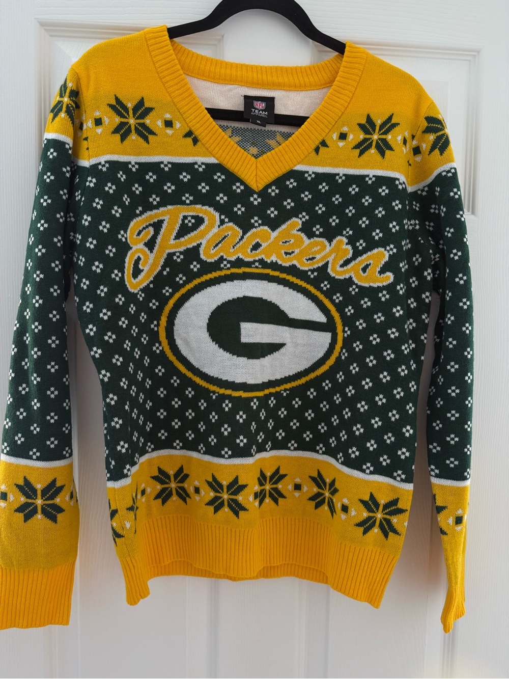 Green Bay Packers Green & Gold V-Neck Women’s Sweater Sz XL
